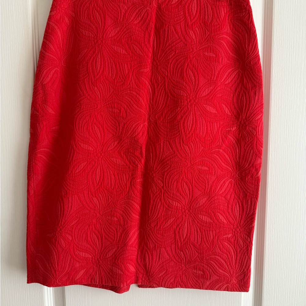 Orangish-Red Textured Pencil Skirt